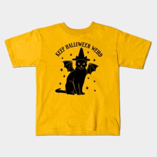 Cute Retro Black Cat Witch Bat - Keep Halloween Weird Kids T-Shirt